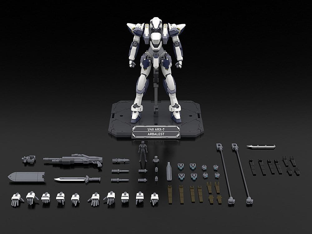 Full Metal Panic! Arbalest Special Set 18 cm The AS (Arm Slave) Arbalest piloted by Sousuke Sagara in "Full Metal Panic!" joins the KADOKAWA PLASTIC MODEL SERIES! All of its tactical modes: Normal Mode, ECS Activation Mode, and Lambda Driver Activation Mode, can be fully recreated for the first time in plastic model form! - Wire Gun Firing State Recreation Parts - Monomolecular Cutter Blade Part - Silver-Plated Ver. - Lambda Driver Heat-Radiation Fin Parts - Black-Plated Ver. - Special Display Base Designed by Kanetake Ebikawa - Special Packaging *Nippers are required to assemble this product. *The included figure requires painting. *The images are of painted prototypes and may differ from the actual product. Product Contents: - Main model ร1 - Hand parts ร6 types - "Boxer" 57mm Scattershot ร1 - Monomolecular Cutter ร1 - Anti-tank Daggers ร2 - Anti-tank Daggers (stored state) ร2 - Anti-tank Daggers (for head part) ร2 - Hand Grenades ร2 - ECS Mode recreation parts ร1 set - Lambda Driver heat-radiation fin parts ร1 set - Sousuke Sagara (pilot suit) Figure ร1 set - Wire Gun firing state recreation parts x2 - Monomolecular Cutter Blade Part - Silver-Plated Ver. ร1 - Lambda Driver heat-radiation fin parts - Black-Plated Ver. ร1 set - Special Display Base Designed by Kanetake Ebikawa ร1 set - Limited-Edition Special Design Package